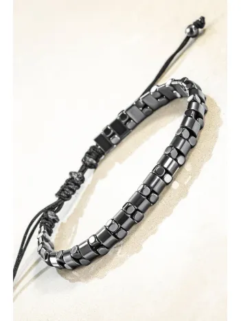 Erkek Kadın Doğal Taş Bileklik - Siyah Hematit Doğal Taşlı Makrome Model 4 Unisex Bileklik