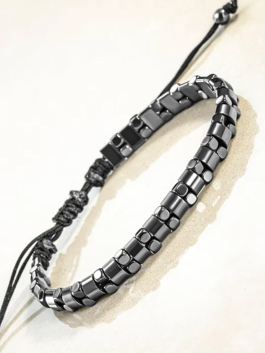 Erkek Kadın Doğal Taş Bileklik - Siyah Hematit Doğal Taşlı Makrome Model 4 Unisex Bileklik