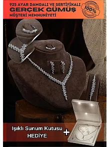 Alisa Bayan Zirkon Taşlı Gümüş Su Yolu Set - Kolye, Bileklik, Küpe, Yüzük