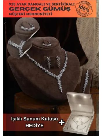 Alisa Bayan Zirkon Taşlı Gümüş Su Yolu Set - Kolye, Bileklik, Küpe, Yüzük