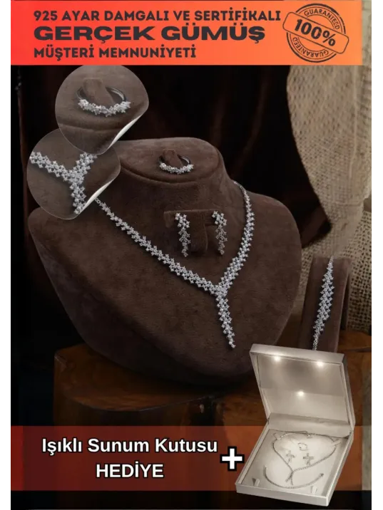 Alisa Bayan Zirkon Taşlı Gümüş Su Yolu Set - Kolye, Bileklik, Küpe, Yüzük