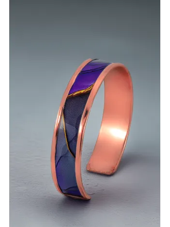 Kadın Bakır Bileklik - Laura Model Özel Baskı Metal Kutu Ve Kuvars Taşı