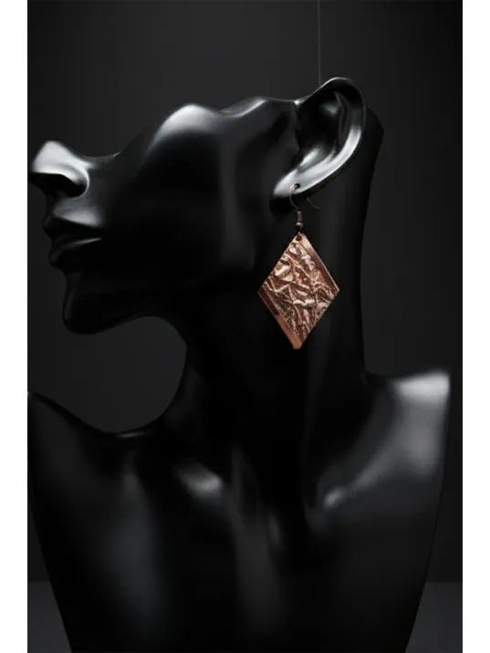 Kadın Bakır Set - Bej Sonbahar Işıltısı Kalın Model Bakır Kadın Kolye Bileklik Yüzük Küpe Set