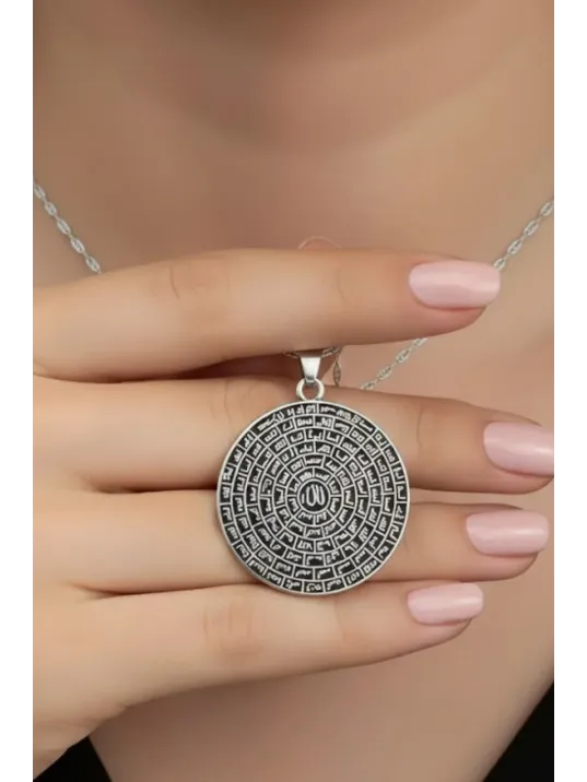 Esmaül Hüsna Kadın Gümüş Kolye Zincir Büyük Boy