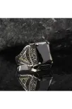 Erkek Gümüş Yüzük - Oniks ve Mikro Zirkon Taşlı 925 Ayar Gümüş Erkek Yüzük