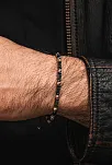 Kadın Erkek Gümüş Bileklik - Hematit Taşlı Gümüş Detaylı İnce Kibar Erkek Kadın Bileklik