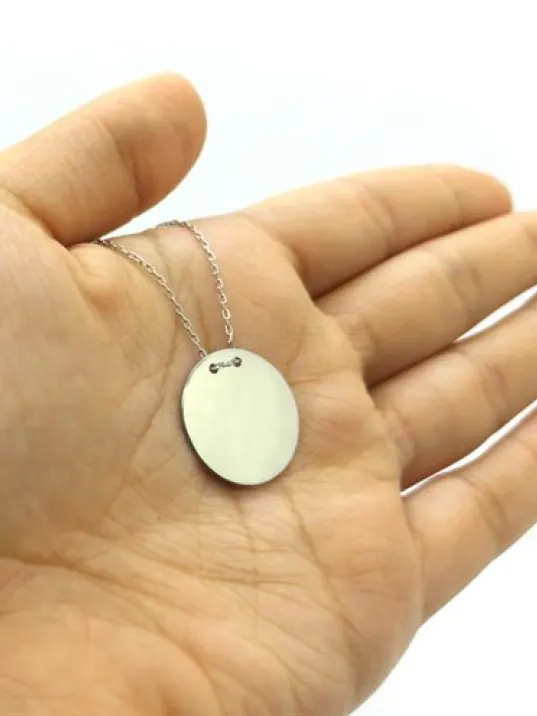 İsim Yazılabilen Sade Yuvarlak Plaka 925 Ayar Gümüş Kolye GKLGMSPLAKA