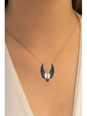 Kalpli Melek Kanadı Bayan Gümüş Kolye