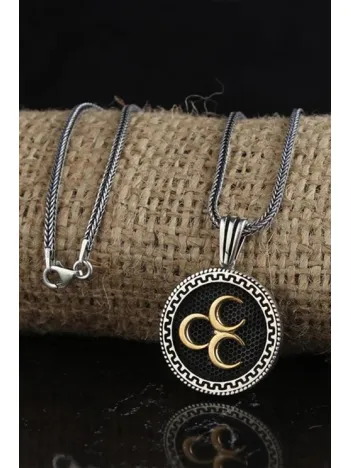 Üç Hilal Yuvarlak Model Gümüş Erkek Kolye