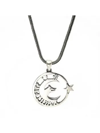 Göktürkçe Tanrı Türkü Korusun Ay Yıldız Bozkurt Erkek Gümüş Kolye