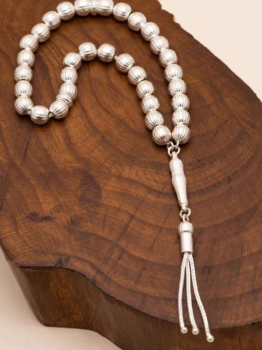 Gümüş Tespih Çizgili Küre Büyük Boy 22gr