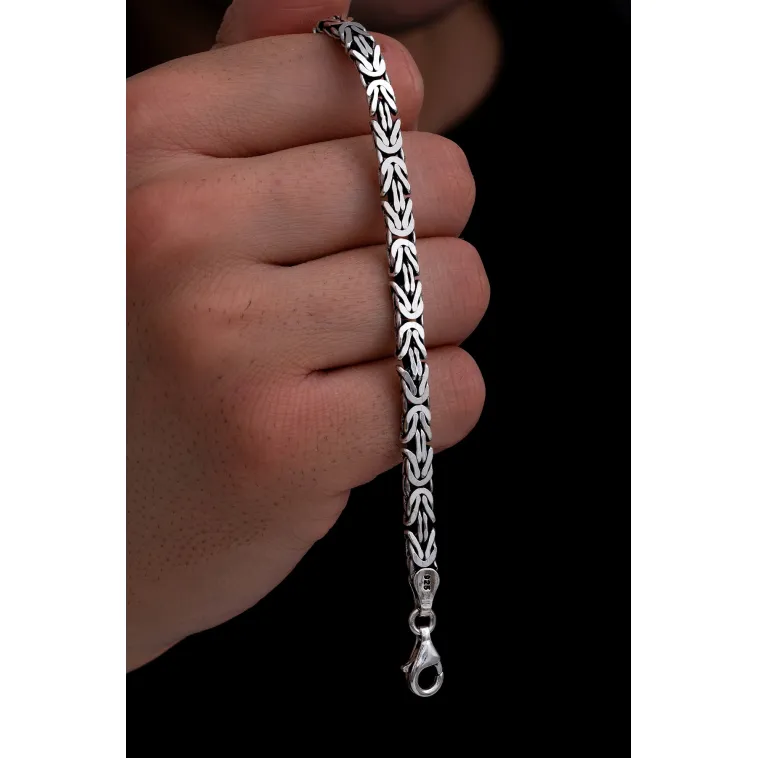 Erkek Gümüş Bileklik - 5.5mm Dikdörtgen Kesim Yassı Kral Gümüş Bileklik