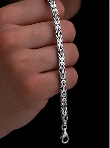 Erkek Gümüş Bileklik - 5.5mm Dikdörtgen Kesim Yassı Kral Gümüş Bileklik