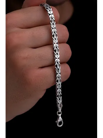 Erkek Gümüş Bileklik - 5.5mm Dikdörtgen Kesim Yassı Kral Gümüş Bileklik