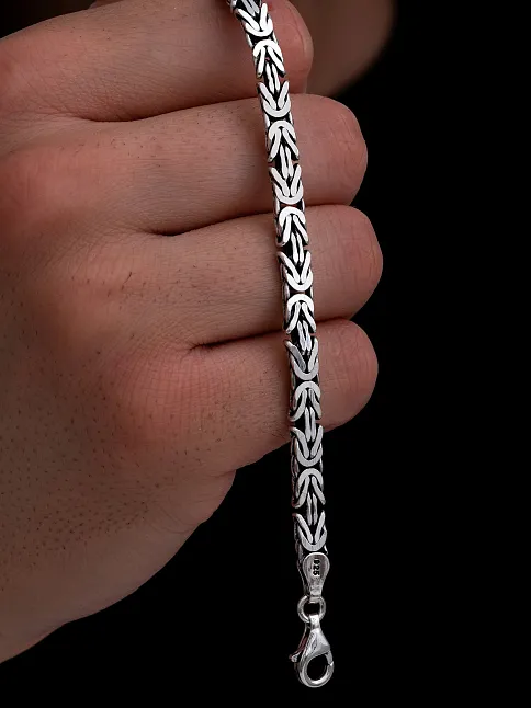 Erkek Gümüş Bileklik - 5.5mm Dikdörtgen Kesim Yassı Kral Gümüş Bileklik