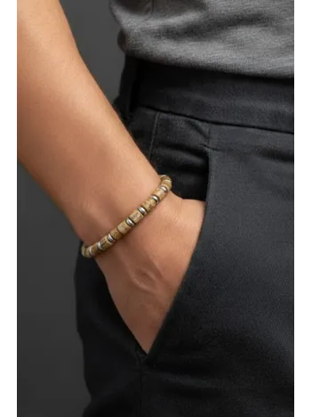 Erkek Çelik Bileklik - Kahverengi Boncuk Çelik Bileklik