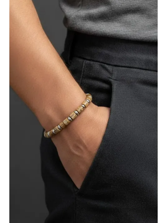 Erkek Çelik Bileklik - Kahverengi Boncuk Çelik Bileklik