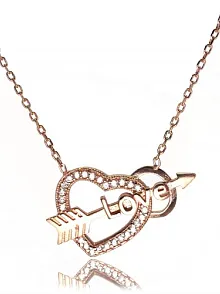 Kalpli Oklu Love Bayan Gümüş Kolye Rose Model