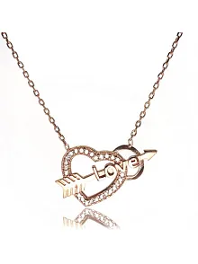 Kalpli Oklu Love Bayan Gümüş Kolye Rose Model