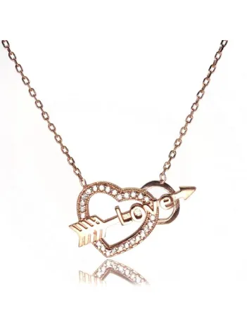 Kalpli Oklu Love Bayan Gümüş Kolye Rose Model