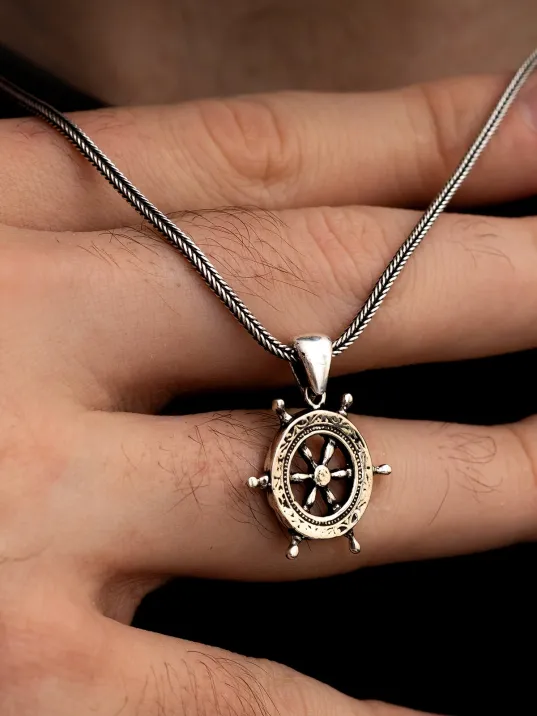 Gemi Dümeni Erkek Gümüş Kolye Zincir