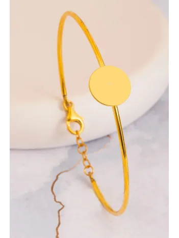 Kadın Gümüş Bileklik - El Yapımı Altın Kaplama Gümüş Yuvarlak Motifli Kadın Bileklik