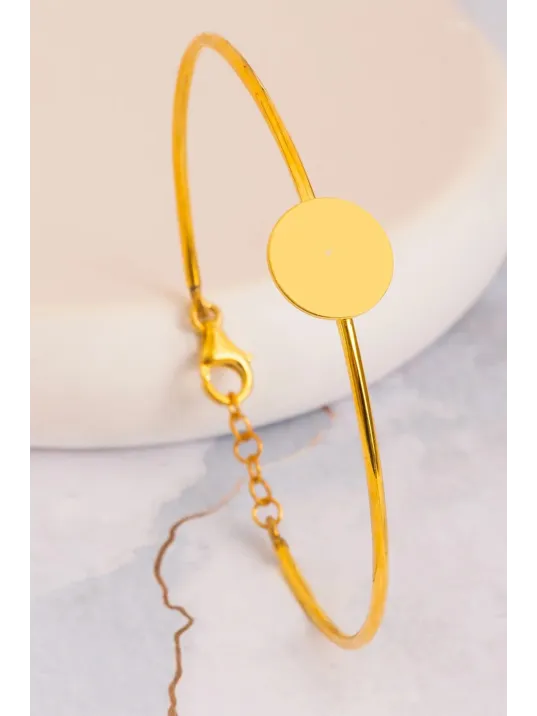 Kadın Gümüş Bileklik - El Yapımı Altın Kaplama Gümüş Yuvarlak Motifli Kadın Bileklik