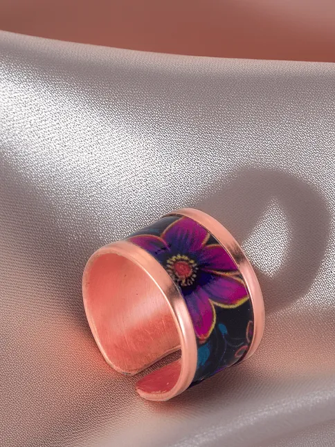 Kadın Bakır Bileklik Yüzük Set - Bianca Model Özel Baskı Metal Kutu Ve Doğal Taşlar
