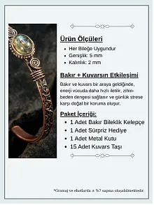 Bakır Kelepçe Bilezik Labradorit Doğal Taş Erkek Kadın Kuvars Taşı ve Metal Kutulu