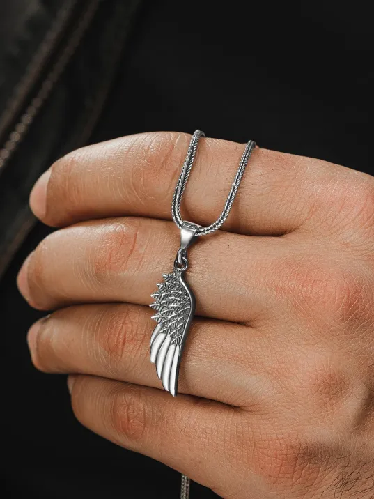 Erkek Gümüş Kolye - Tek Kanat Motifli Tilki Kuyruğu Zincir Erkek Gümüş Kolye