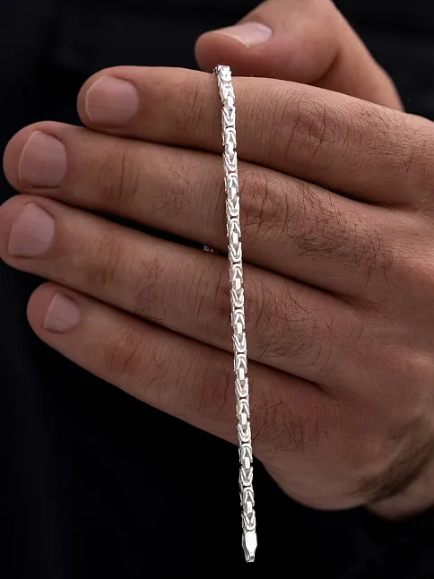 Parlak Kare Kral 3.5 mm Erkek Gümüş Bileklik