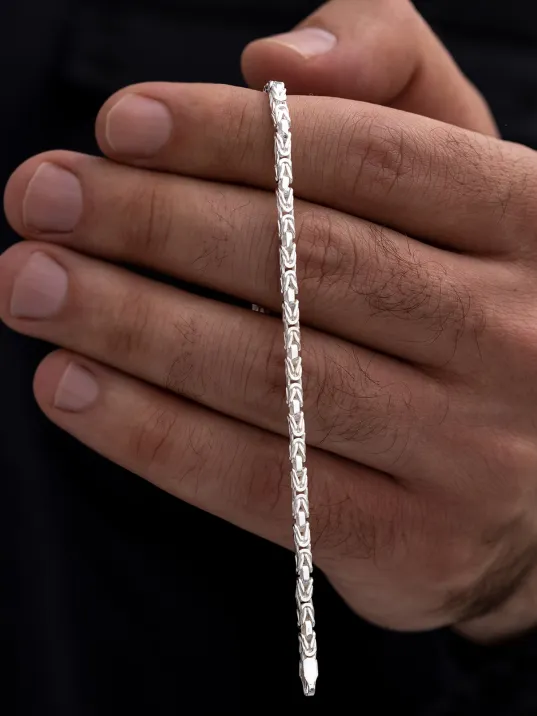 Parlak Kare Kral 3.5 mm Erkek Gümüş Bileklik Parlak Kare Kral 3.5 mm Erkek Gümüş Bileklik