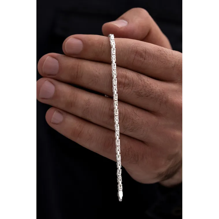 Parlak Kare Kral 3.5 mm Erkek Gümüş Bileklik Parlak Kare Kral 3.5 mm Erkek Gümüş Bileklik