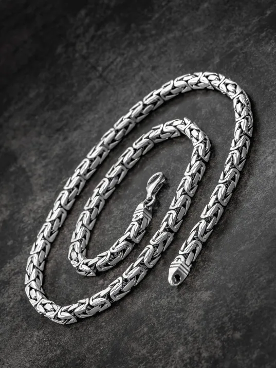 Erkek Gümüş Kolye - 7mm Füzyon Kare Kral Gümüş Erkek Zincir