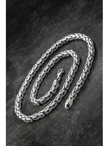 Erkek Gümüş Kolye - 7mm Füzyon Kare Kral Gümüş Erkek Zincir