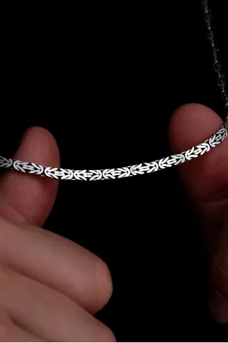 Erkek Gümüş Kolye - 4mm Dikdörtgen Kesim Yassı Kral Gümüş Kolye