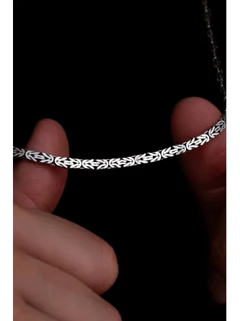 Erkek Gümüş Kolye - 4mm Dikdörtgen Kesim Yassı Kral Gümüş Kolye