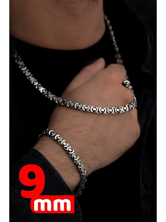 Erkek Gümüş Kolye Bileklik Set - Oksitli Euro Kral Kolye Bileklik Gümüş Set Erkek Gümüş Kolye Bileklik Set - Oksitli Euro Kral Kolye Bileklik Gümüş Set