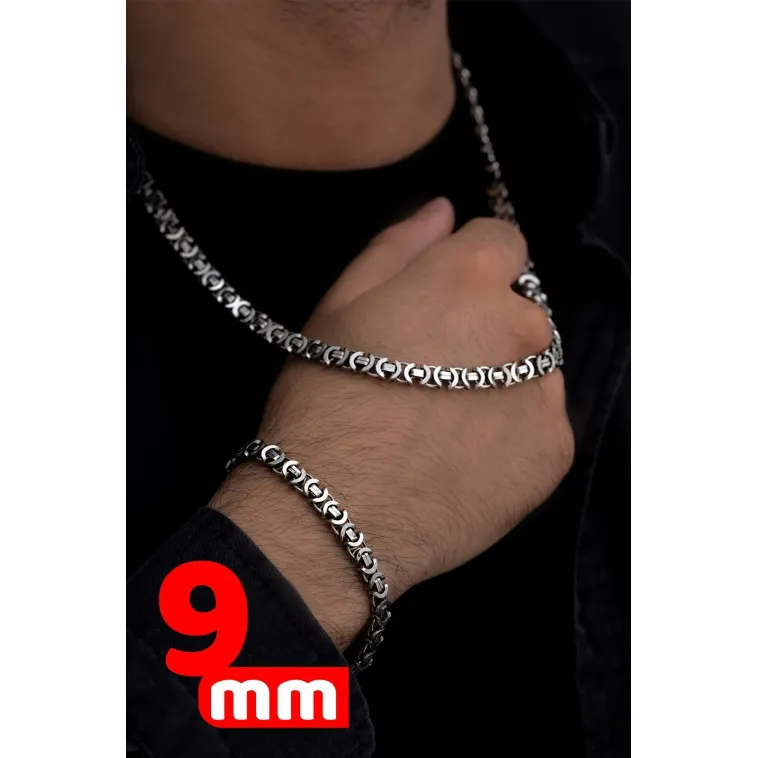Erkek Gümüş Kolye Bileklik Set - Oksitli Euro Kral Kolye Bileklik Gümüş Set Erkek Gümüş Kolye Bileklik Set - Oksitli Euro Kral Kolye Bileklik Gümüş Set