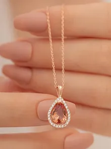 Damla Model Zultanit Taşlı Kadın Gümüş Kolye GKLZLTNTTS1-ROS