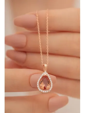 Damla Model Zultanit Taşlı Kadın Gümüş Kolye GKLZLTNTTS1-ROS