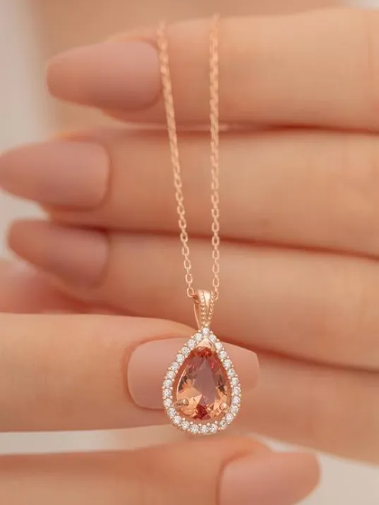 Damla Model Zultanit Taşlı Kadın Gümüş Kolye GKLZLTNTTS1-ROS