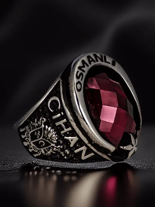 Erkek Yakut Taşlı Osmanlı Devleti Yazılı Selçuklu Kartalı Ve Arma İşlemeli 925 Ayar Gümüş Yüzük Erkek Yakut Taşlı Osmanlı Devleti Yazılı Selçuklu Kartalı Ve Arma İşlemeli 925 Ayar Gümüş Yüzük