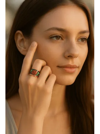 Kadın Bakır Yüzük - Roselaw Model Özel Baskı Metal Kutu Ve Kuvars Taşı