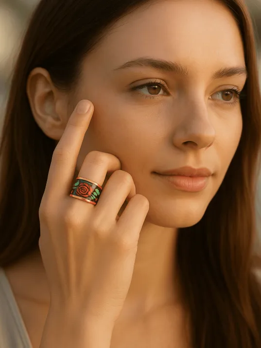 Kadın Bakır Yüzük - Roselaw Model Özel Baskı Metal Kutu Ve Kuvars Taşı Kadın Bakır Yüzük - Roselaw Model Özel Baskı Metal Kutu Ve Kuvars Taşı