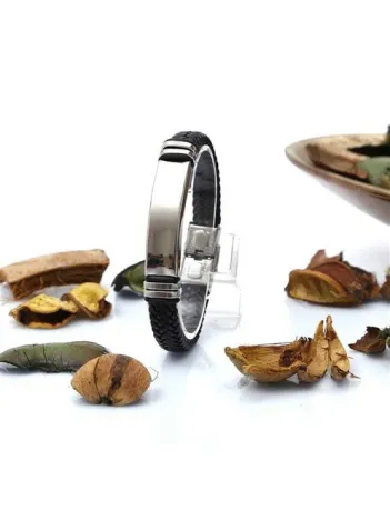 İsimli Deri Çelik Erkek Bileklik Deri Örgülü Model