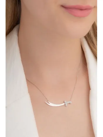 Zülfikar Kılıç Taş İşlemeli Kadın 925 Ayar Gümüş Kolye Gklzlfkarkl-gms