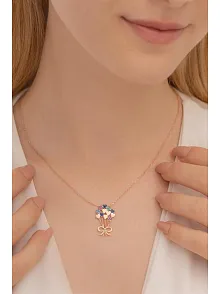 Kalpli Çiçek Buketi Rose Bayan Gümüş Kolye