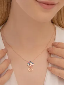 Kalpli Çiçek Buketi Rose Bayan Gümüş Kolye