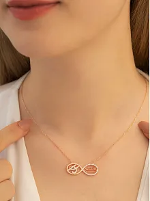 Kadın Gümüş Kolye - Kadın Atatürk Imzalı Sonsuzluk Kolyesi Rose Renk
